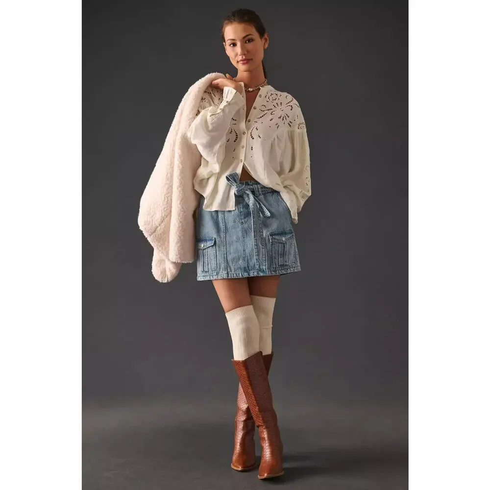 Pilcro Structured Eyelet Blouse L - Picture 3 of 7